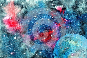 Watercolor illustration of a space background