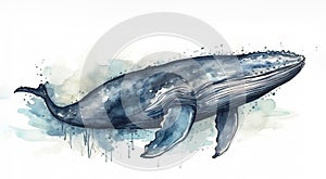 Watercolor illustration of a space whale swimming through the universe, the idea of a fantastic illustration of a cetacean