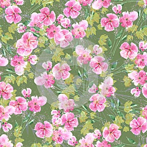 Watercolor Illustration of spring pink flowers. Illustration for decor.