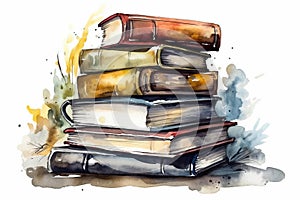 Watercolor Illustration Of Stack Of School Books