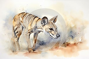 Watercolor illustration of a Tasmanian Tiger