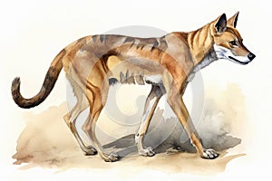 Watercolor illustration of a Tasmanian Tiger