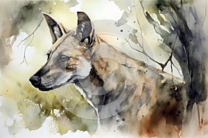 Watercolor illustration of a Tasmanian Tiger