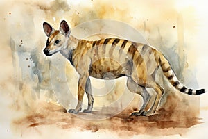 Watercolor illustration of a Tasmanian Tiger