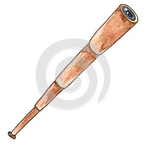 Watercolor illustration of a telescope.A separate element of the pirate set isolated on a white background.