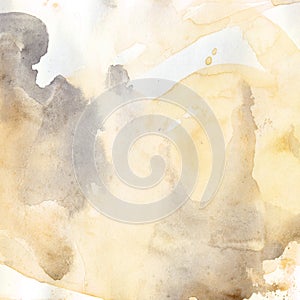 Watercolor illustration. Texture. Watercolor transparent stain. Blur, spray. Gray and beige color photo