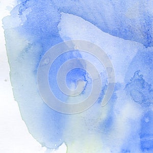 Watercolor illustration. Texture. Watercolor transparent stain. Blur, spray. Blue color