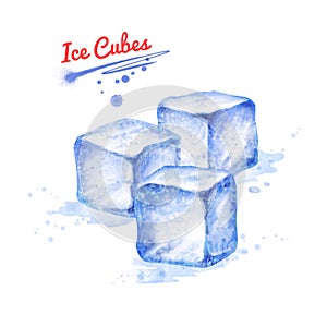 Watercolor illustration of three Ice Cubes