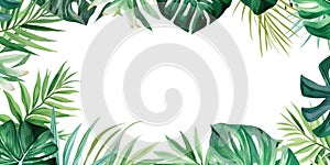 Watercolor Illustration Of Tropical Green Leaves As Frame For Your Design