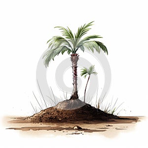 Watercolor Illustration Of Two Palm Trees In The Style Of Josh Keyes