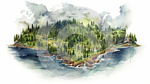 Watercolor Illustration Of Whimsical Wilderness On United States Peninsula photo