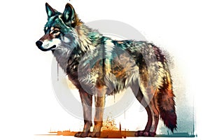 Watercolor illustration of a wolf. Canis lupus. generative AI animal ai