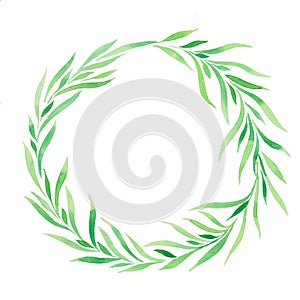 Watercolor illustration wreath , leaves green