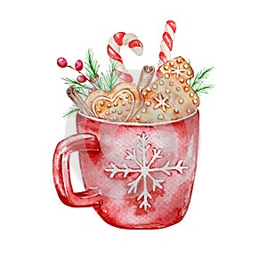 Watercolor illustrations of hot chocolate