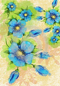 Watercolor image of blue flowers
