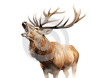 Watercolor Image of Bull Elk, isolated on white . AI generated Illustration