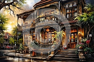 watercolor image of classic architecture building look with cozy and warm emotion