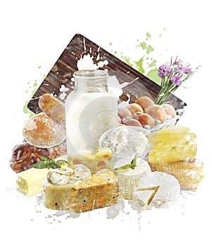 Watercolor Image Of Dairy Products