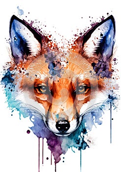 Watercolor image of a fox created with Generative AI technology