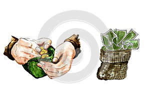 Watercolor image of human hands safe money