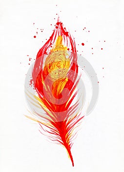 Watercolor Image of Red Peacock Feather