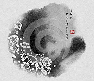 Watercolor ink paint art vector texture illustration plum flower pattern background  Translation for the Chinese word : Plum