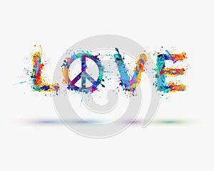 Watercolor inscription love with the sign of peace. Vector