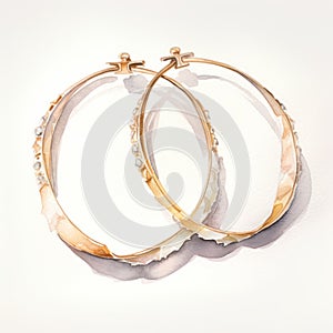 Watercolor-inspired Gold And Pearl Hoop Earrings With Diamond Drawing