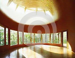 Watercolor of Interior of bamboo spiral eco