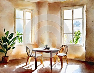 Watercolor of interior de casa estilo boho photo