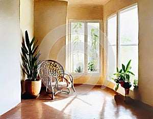 Watercolor of interior de casa estilo boho photo