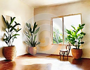 Watercolor of interior de casa estilo boho photo