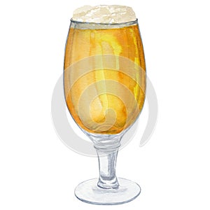 Watercolor international beer day, Hand-drawn shaped glass with beer and foam