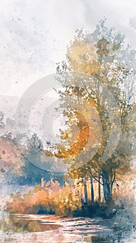A watercolor interpretation of nature in Impressionism, each brush stroke embodying a serene