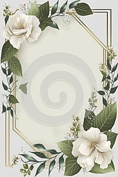 Watercolor invitation card with eucalyptus branches frame isolated on white background.