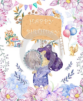 Watercolor isolated cute watercolor unicorn clipart. Nursery unicorns illustration. Princess unicorns poster. Trendy pink cartoon