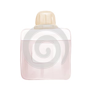 Watercolor isolated image of a vintage pink bottle of perfume or eau de parfum.