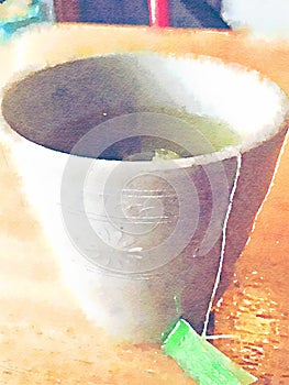 Watercolor japanese green tea in white cup