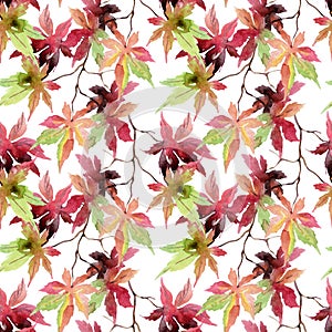 Watercolor japanese maple leaves seamless pattern