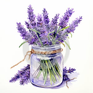 Watercolor Illustration Of Lavender In A Mason Jar photo