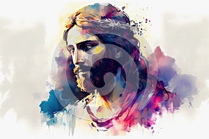 Watercolor jesus christ religious abstract art background. Generative ai