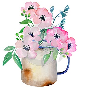 Watercolor jug with flowers