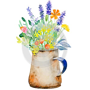 Watercolor jug with flowers