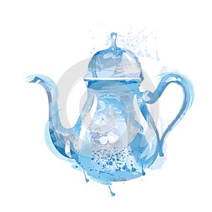 Watercolor kettle with tea