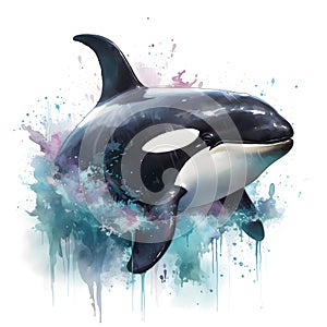 Watercolor Killer Whale Animal Illustration Isolated on White Background