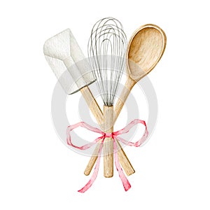 Watercolor kitchen utensils clipart for bakery decoration