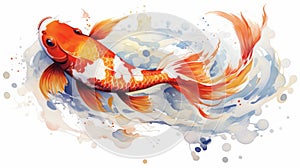 Watercolor Koi Fish Vector Art: Zena Holloway Inspired, Red And Gold