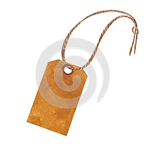 Watercolor kraft paper tags in the shape of a house isolated on white background. Shopping labels with strings