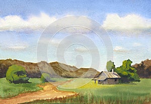 Watercolor landscape countryside img