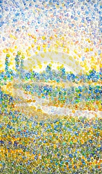 Watercolor landscape in style of pointillism